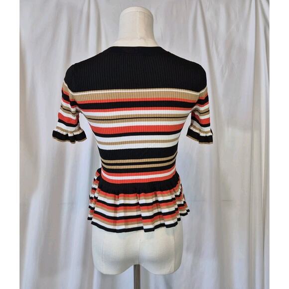 Cinq à Sept Colorful Striped Ribbed Short Sleeve Peplum Top XS - Picture 8 of 10